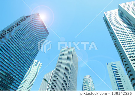Looking up at skyscrapers Looking up at skyscrapers 139342526