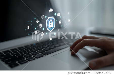 Digital Security Concept on Laptop Displaying Lock Symbol Surrounded by Technology Icons Representing Cyber Protection and Data Security Solutions Quark Digital Security Concept on Laptop Displaying Lock Symbol Surrounded by Technology Icons Representing Cyber Protection and Data Security Solutions Quark 139342589