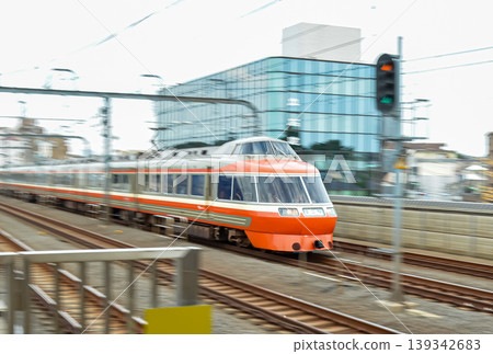Romancecar passing through the platform Romancecar passing through the platform 139342683
