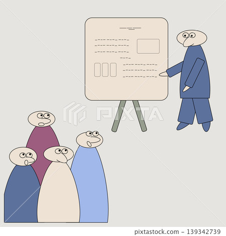 at the training, the teacher explains at the blackboard at the training, the teacher explains at the blackboard 139342739