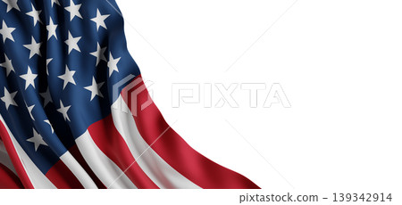 American flag banner design isolated on white background with copy space for 4th of july Happy Independence day 3D render American flag banner design isolated on white background with copy space for 4th of july Happy Independence day 3D render 139342914