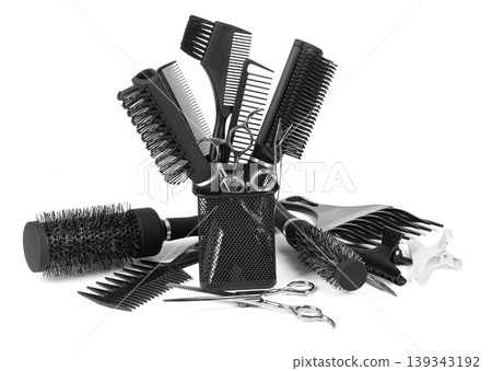 Hairdressing tools set on white background Hairdressing tools set on white background 139343192
