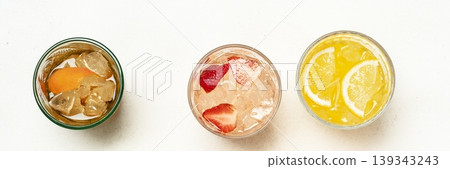 Top view fresh cocktails citrus banner 139343243