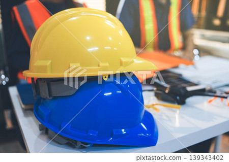Concept Architect and desk of Architectural project in construction site or office building with mining light 139343402