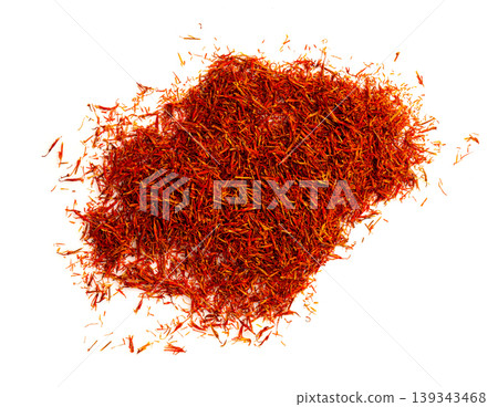 Saffron threads dried spice pile culinary ingredient 139343468