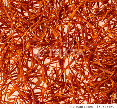 Saffron spice threads showing culinary seasoning and flavor 139343469
