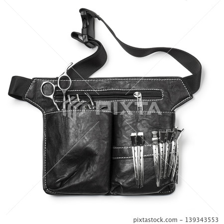Hairdresser stylist belt holding tools for cutting hair Hairdresser stylist belt holding tools for cutting hair 139343553