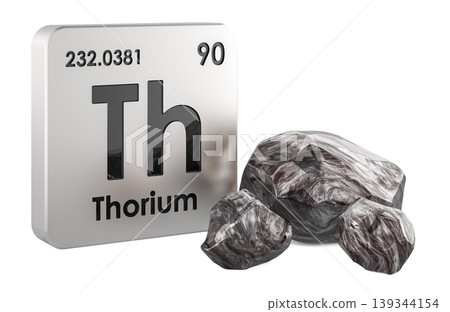 Thorium element symbol with thorium Th samples, 3d rendering 139344154