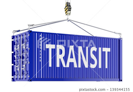 Transit shipping concept with container lifted by crane. 3d rendering 139344155