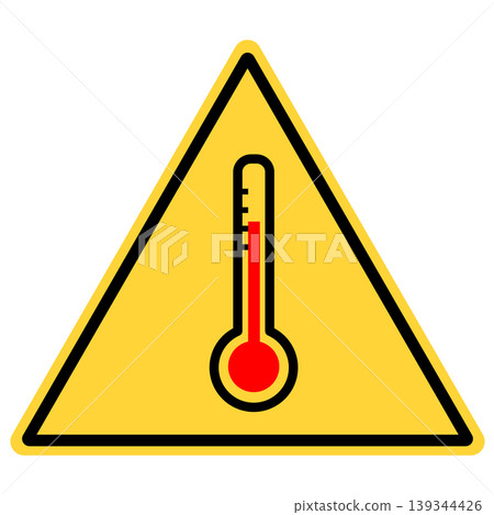 High temperature warning sign. Thermometer and danger symbol. flat style. 139344426