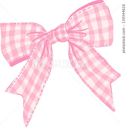 Retro Pink Gingham Ribbon Bow Illustration 139344628