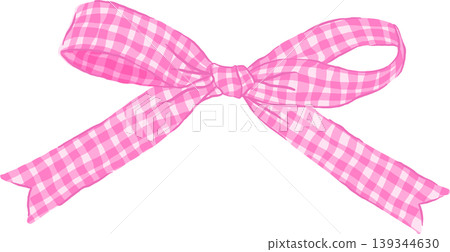 Retro Bright Pink Gingham Bow Illustration 139344630