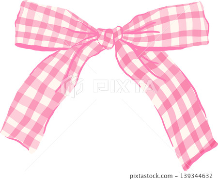 Vintage Pastel Pink Gingham Bow Illustration 139344632