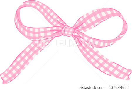 Vintage Pastel Pink Gingham Ribbon Bow Illustration 139344633
