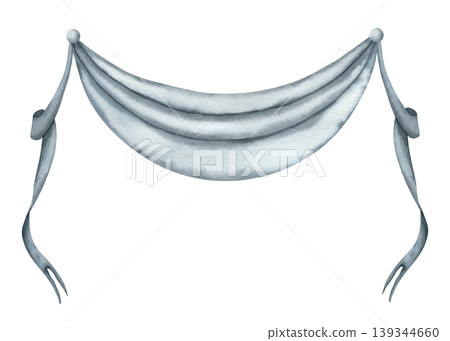 Blue watercolor banner ribbons. Ribbon banner blue colors in retro style. Vintage ribbon banners and flags. Watercolor illustration of Decorations elements. Semicircular fabric in gray blue tones Blue watercolor banner ribbons. Ribbon banner blue colors in retro style. Vintage ribbon banners and flags. Watercolor illustration of Decorations elements. Semicircular fabric in gray blue tones 139344660