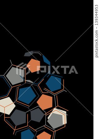 Abstract pentagon soccer ball on black background vertical template have blank space. Abstract pentagon soccer ball on black background vertical template have blank space. 139344953
