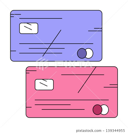 Credit cards set in modern flat line style. Bank plastic cards for online payment and digital wallet. Vector illustration Credit cards set in modern flat line style. Bank plastic cards for online payment and digital wallet. Vector illustration 139344955