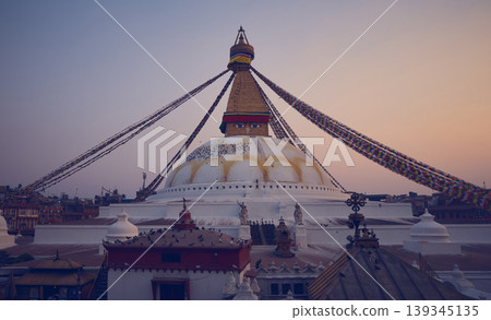 Panorama of Great Boudanath Stupa in Kathmandu city at night, Nepal Panorama of Great Boudanath Stupa in Kathmandu city at night, Nepal 139345135