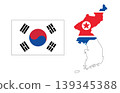 Korea map and flag, The national flag of South and North Korea . 139345388