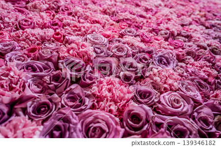 Pink rose and carnation floral background. Pink rose and carnation floral background. 139346182