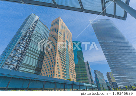 Shiodome's skyscrapers and the refreshing blue sky 139346689