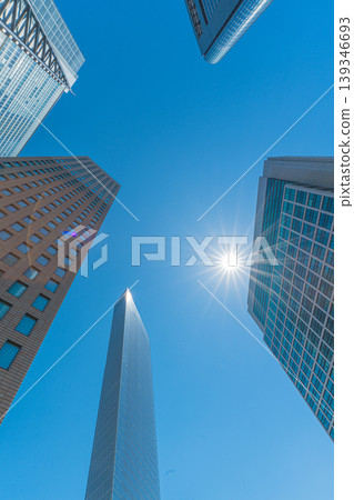 Shiodome's skyscrapers and the refreshing blue sky Shiodome's skyscrapers and the refreshing blue sky 139346693