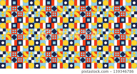 Seamless retro geometric pattern with vibrant abstract shapes and mosaic tiles. Eps 10 Seamless retro geometric pattern with vibrant abstract shapes and mosaic tiles. Eps 10 139346786