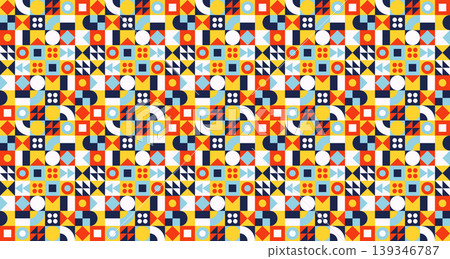 Seamless Bauhaus geometric pattern with colorful shapes and abstract mosaic elements. Eps 10 Seamless Bauhaus geometric pattern with colorful shapes and abstract mosaic elements. Eps 10 139346787