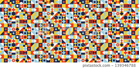 Vibrant seamless Bauhaus geometric pattern with abstract shapes and mosaic elements. Eps 10 Vibrant seamless Bauhaus geometric pattern with abstract shapes and mosaic elements. Eps 10 139346788