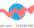 Abstract 3D wave with red and white stripes on blue circle background isolated on white background. Eps 10 139346790