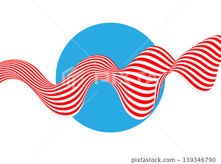 Abstract 3D wave with red and white stripes on blue circle background isolated on white background. Eps 10 Abstract 3D wave with red and white stripes on blue circle background isolated on white background. Eps 10 139346790