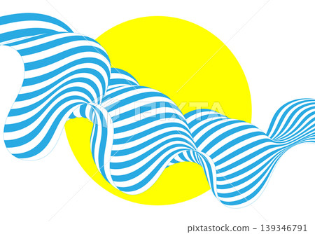 Abstract blue and white striped wave on bright yellow circle background isolated on white background. Eps 10 Abstract blue and white striped wave on bright yellow circle background isolated on white background. Eps 10 139346791