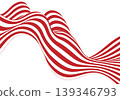 Abstract 3D wave with red and white stripes isolated on white background. 139346793