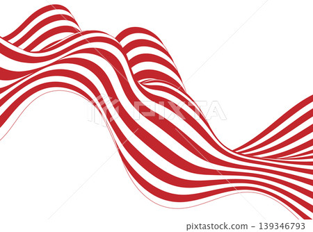Abstract 3D wave with red and white stripes isolated on white background. Abstract 3D wave with red and white stripes isolated on white background. 139346793
