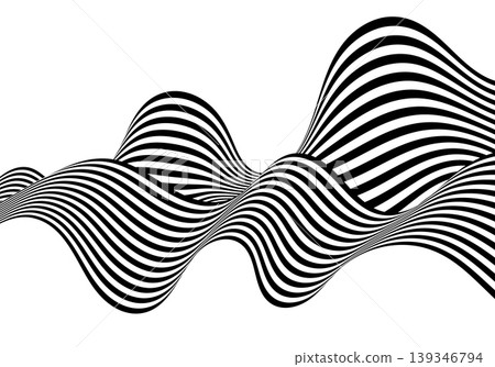 Abstract black and white striped wavy surface, optical illusion, 3D render. Eps 10 139346794