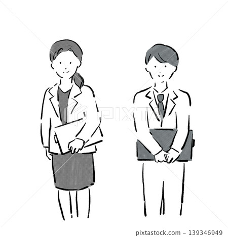 Black and white illustrations of working men and women Black and white illustrations of working men and women 139346949