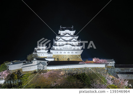 夜晚燈光璀璨的姬路城春景 夜晚燈光璀璨的姬路城春景 139346964