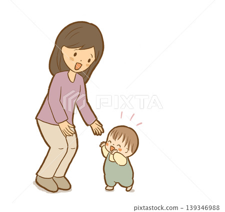 [Explanation: Secure Attachment Style] A 1-year-old child rejoices at reuniting with their mother - Illustration material on attachment styles, SSP, and psychology 139346988