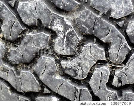 Close up of patterned tire car wheel tracks abstract background Close up of patterned tire car wheel tracks abstract background 139347009