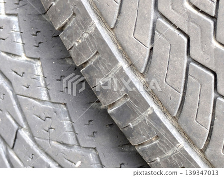 Close up of patterned tire car wheel tracks abstract background Close up of patterned tire car wheel tracks abstract background 139347013