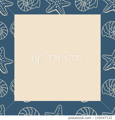 Vector decorative marine square frame with tropical sea shells perfect for greeting cards and summer design. Vector decorative marine square frame with tropical sea shells perfect for greeting cards and summer design. 139347132
