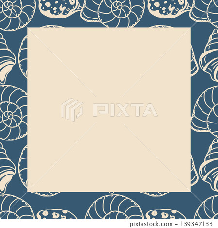 Vector decorative marine square frame with tropical sea shells perfect for greeting cards and summer design. 139347133