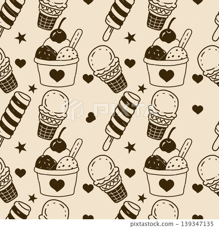 Hand drawn seamless pattern with ice creams. Vector summer background. Hand drawn seamless pattern with ice creams. Vector summer background. 139347135