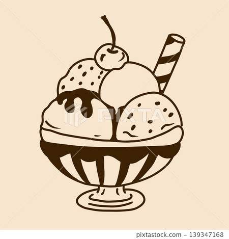 Vector hand drawn doodle illustration of ice cream. Line art illustration perfect for summer design. Vector hand drawn doodle illustration of ice cream. Line art illustration perfect for summer design. 139347168