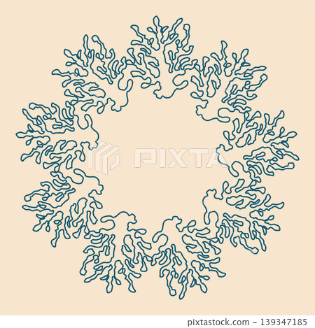 Hand drawn corals circular frame vector template. Decorative marine frame, tropical corals wreath perfect for greeting cards and summer design. Hand drawn corals circular frame vector template. Decorative marine frame, tropical corals wreath perfect for greeting cards and summer design. 139347185