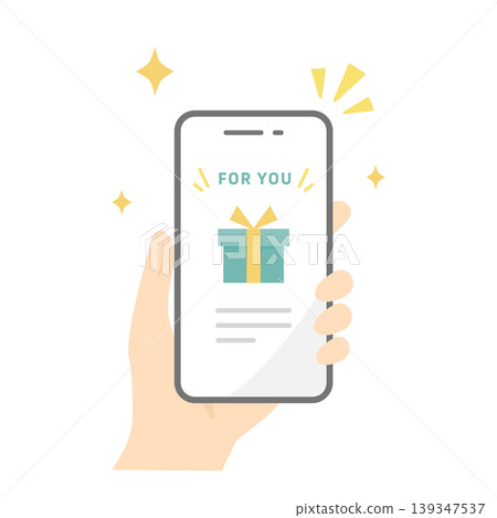 Vector illustration of receiving a digital gift (e-gift) on a smartphone - flat design. 139347537
