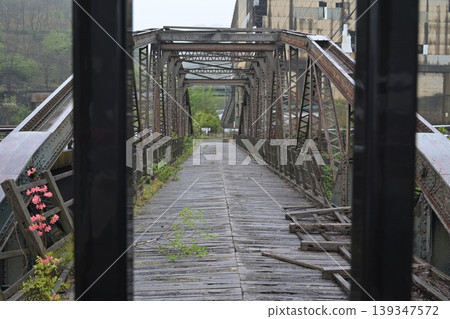 雨中的古河大橋，從圍籬後方望去。 139347572