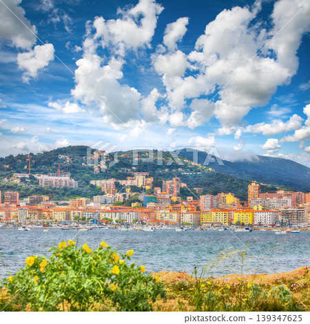 Amazing morning cityscape of Ajaccio city and port. Amazing morning cityscape of Ajaccio city and port. 139347625