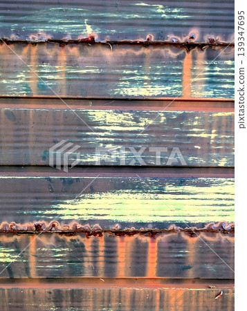 Lined rusted and painted weathered metal background patina Lined rusted and painted weathered metal background patina 139347695