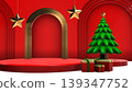 3D christmas festive pedestal podium with gold arch and christmas decorations 139347752